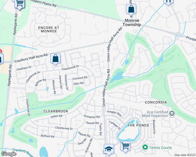 map of restaurants, bars, coffee shops, grocery stores, and more near 404 Metuchen Drive in Monroe Township