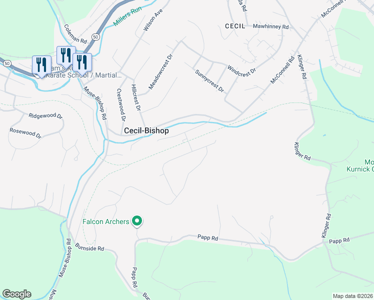map of restaurants, bars, coffee shops, grocery stores, and more near 228 Frances Lane in Canonsburg