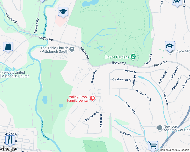 map of restaurants, bars, coffee shops, grocery stores, and more near 2649 Bingham Drive in Pittsburgh