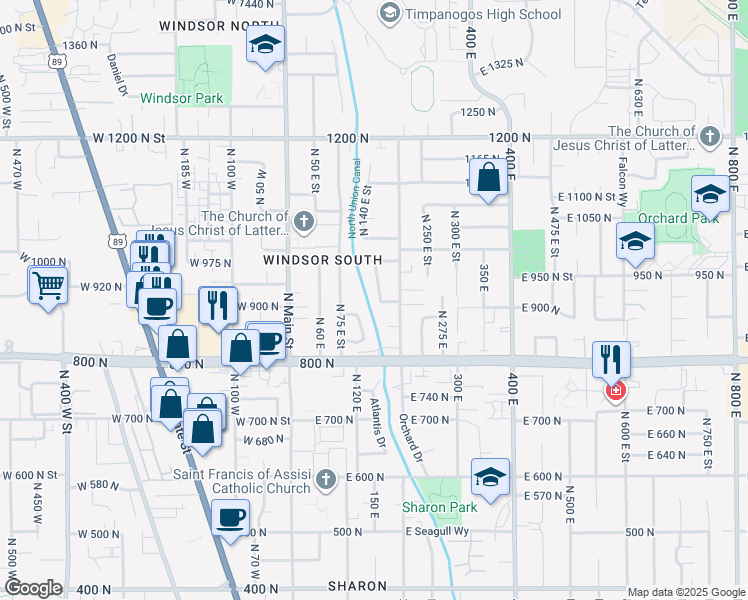 map of restaurants, bars, coffee shops, grocery stores, and more near 917 North Garden Drive in Orem