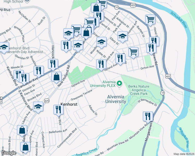 map of restaurants, bars, coffee shops, grocery stores, and more near 314 Saint Nicholas Street in Reading