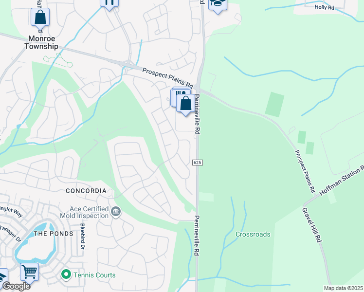 map of restaurants, bars, coffee shops, grocery stores, and more near 177 Concordia Circle in Monroe Township