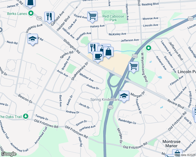 map of restaurants, bars, coffee shops, grocery stores, and more near 2614 Tennyson Avenue in Reading