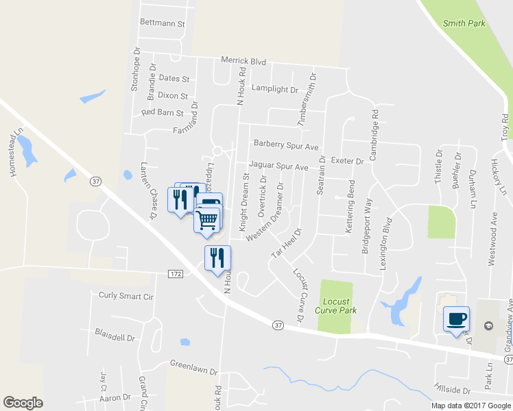 map of restaurants, bars, coffee shops, grocery stores, and more near 171 Overtrick Drive in Delaware