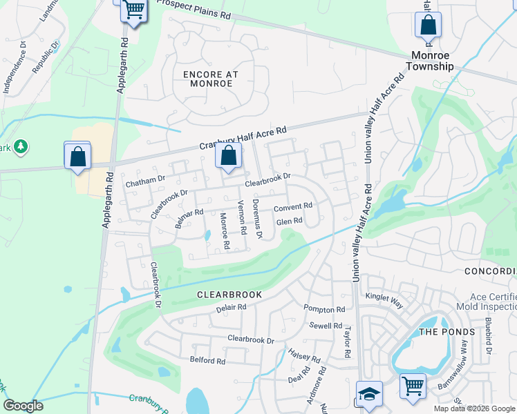 map of restaurants, bars, coffee shops, grocery stores, and more near 200 Convent Road in Monroe Township