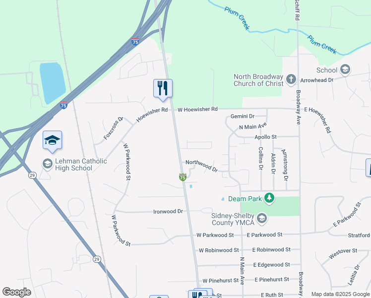 map of restaurants, bars, coffee shops, grocery stores, and more near 2450 Wapakoneta Avenue in Sidney