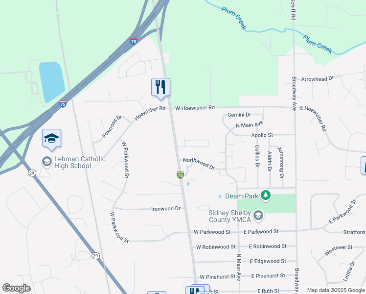 map of restaurants, bars, coffee shops, grocery stores, and more near 2450 Wapakoneta Avenue in Sidney