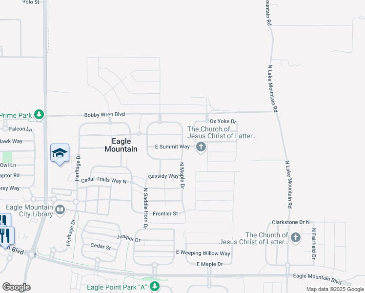 map of restaurants, bars, coffee shops, grocery stores, and more near 2208 East Summit Way in Eagle Mountain