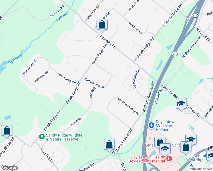 map of restaurants, bars, coffee shops, grocery stores, and more near 71 Buttonwood Lane in Doylestown