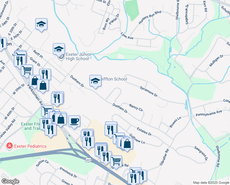 map of restaurants, bars, coffee shops, grocery stores, and more near 10 Hayden Circle in Reading