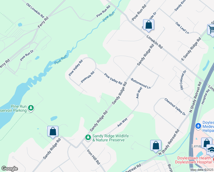 map of restaurants, bars, coffee shops, grocery stores, and more near 23 Pine Circle in Doylestown