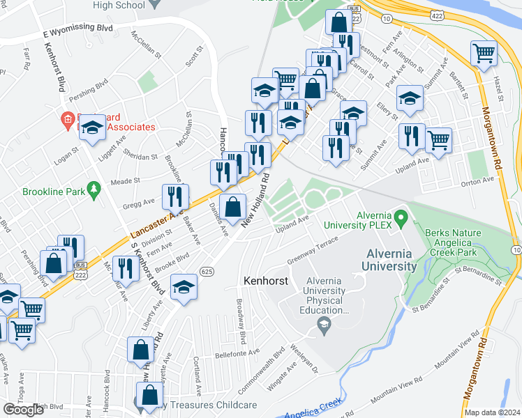 map of restaurants, bars, coffee shops, grocery stores, and more near 914 New Holland Road in Reading