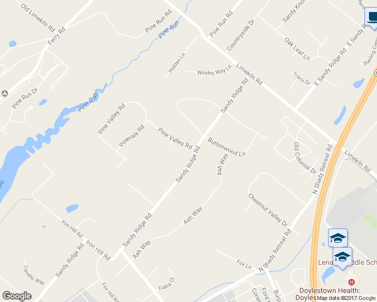 map of restaurants, bars, coffee shops, grocery stores, and more near 1 Pine Valley Road in Doylestown