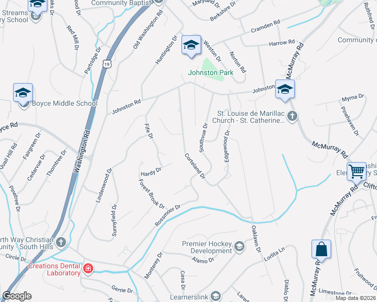 map of restaurants, bars, coffee shops, grocery stores, and more near 2469 Corteland Dr in Pittsburgh