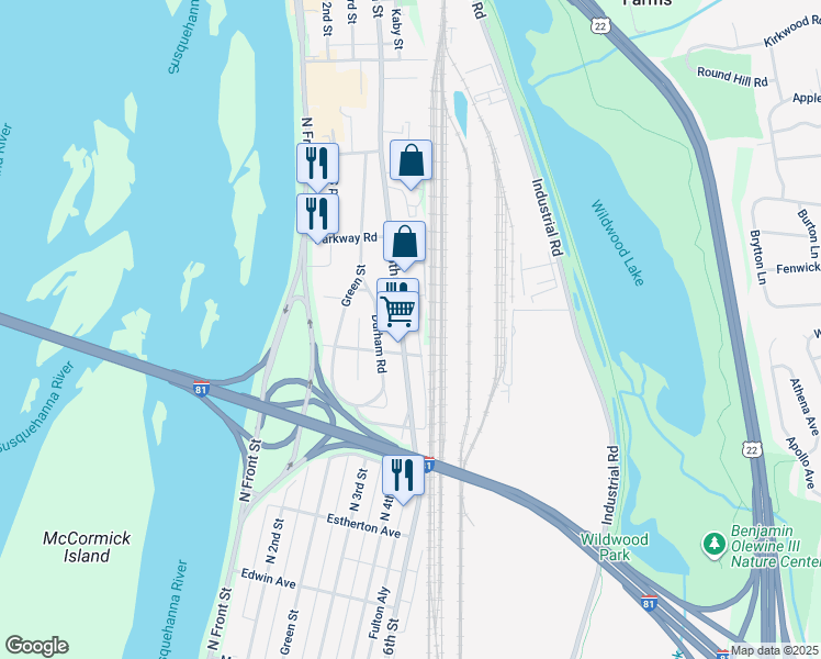 map of restaurants, bars, coffee shops, grocery stores, and more near 3923 North 6th Street in Harrisburg