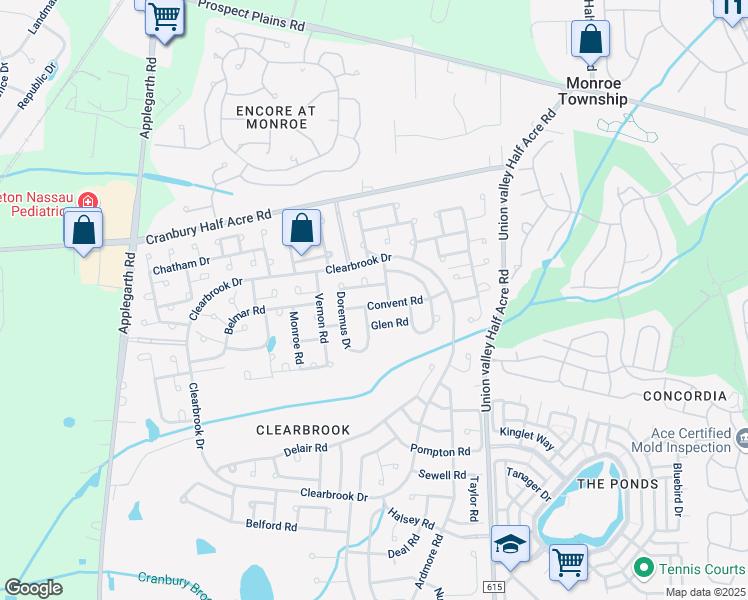 map of restaurants, bars, coffee shops, grocery stores, and more near 229C Convent Road in Monroe Township