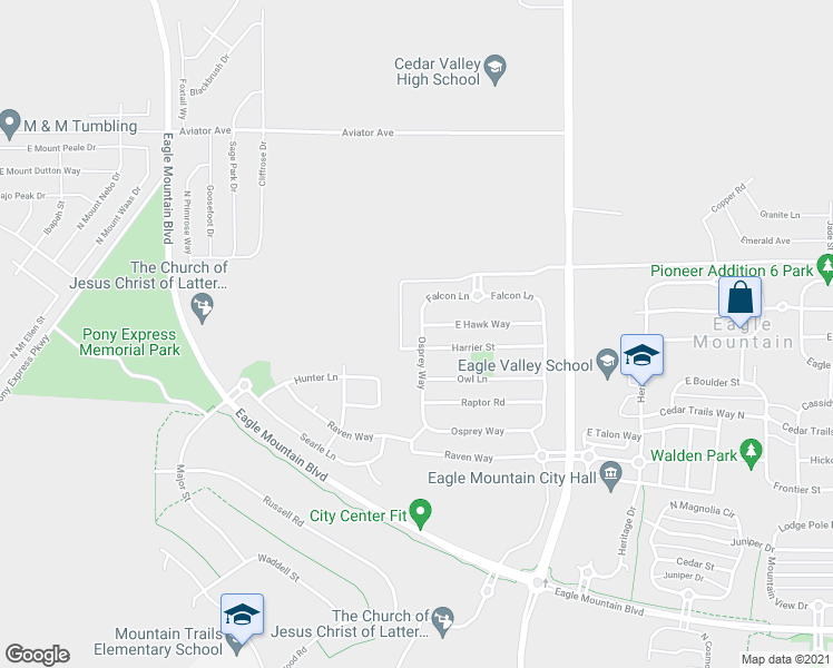 map of restaurants, bars, coffee shops, grocery stores, and more near 4595 Osprey Way in Eagle Mountain