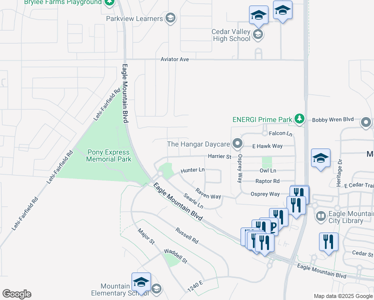 map of restaurants, bars, coffee shops, grocery stores, and more near 4595 North Fallow Way in Eagle Mountain