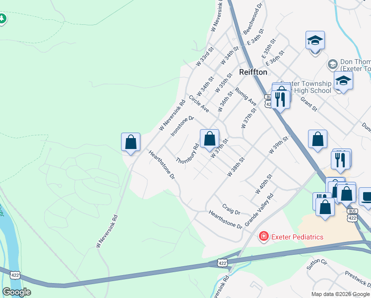 map of restaurants, bars, coffee shops, grocery stores, and more near 14 Courtleigh Place in Reading