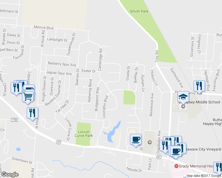 map of restaurants, bars, coffee shops, grocery stores, and more near 181 Lexington Boulevard in Delaware