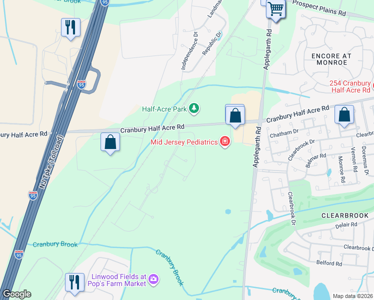 map of restaurants, bars, coffee shops, grocery stores, and more near 5 Flagstone Drive in Monroe Township