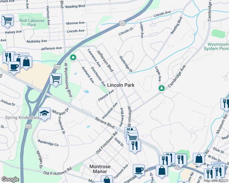 map of restaurants, bars, coffee shops, grocery stores, and more near 319 Dorchester Avenue in West Lawn