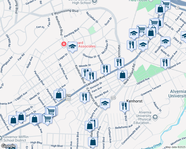 map of restaurants, bars, coffee shops, grocery stores, and more near 1136 Gregg Avenue in Reading