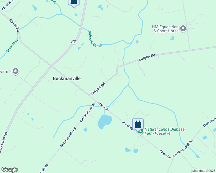 map of restaurants, bars, coffee shops, grocery stores, and more near 230 Lurgan Road in New Hope