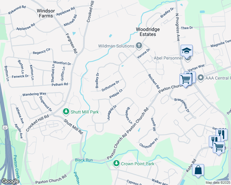 map of restaurants, bars, coffee shops, grocery stores, and more near 3600 Quarry Drive in Harrisburg