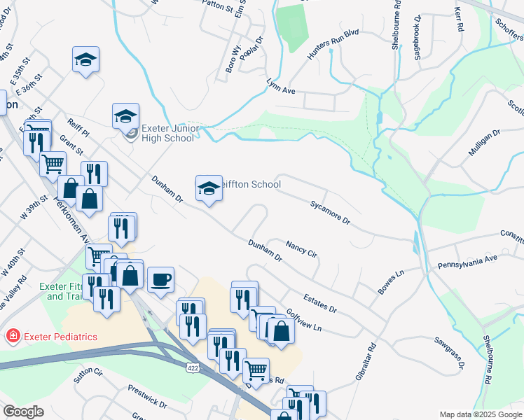 map of restaurants, bars, coffee shops, grocery stores, and more near 20 Hayden Circle in Reading