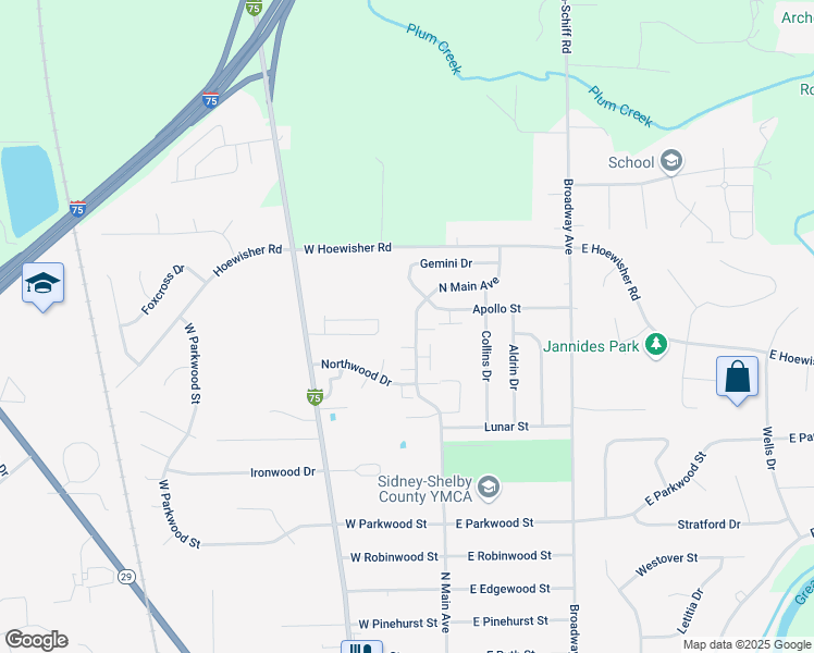 map of restaurants, bars, coffee shops, grocery stores, and more near 2415 North Main Avenue in Sidney