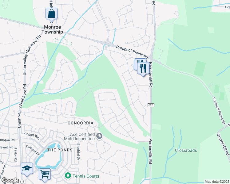 map of restaurants, bars, coffee shops, grocery stores, and more near 20A Yorkshire Drive in Monroe Township