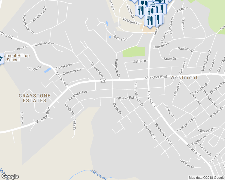 map of restaurants, bars, coffee shops, grocery stores, and more near 598 Viewmont Avenue in Johnstown