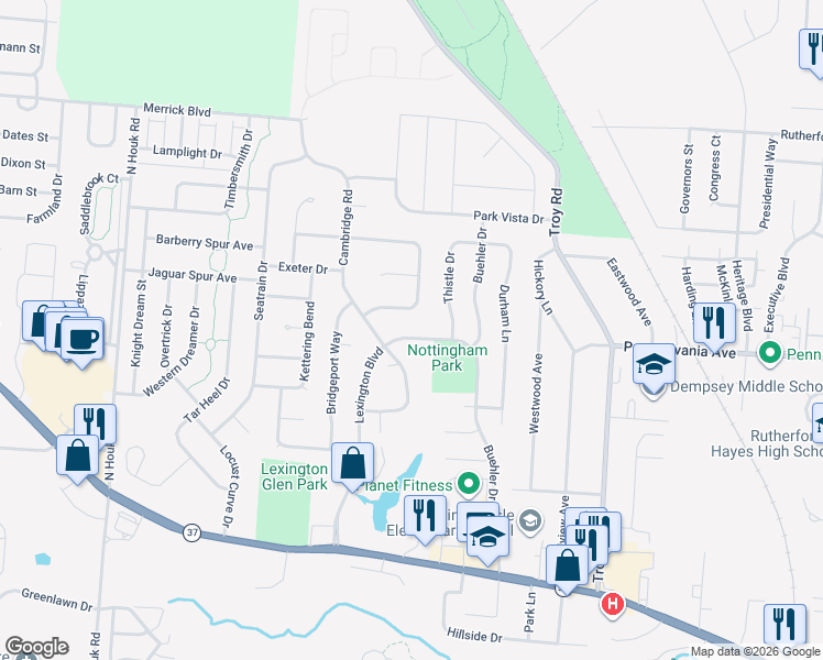 map of restaurants, bars, coffee shops, grocery stores, and more near 218 Lexington Boulevard in Delaware