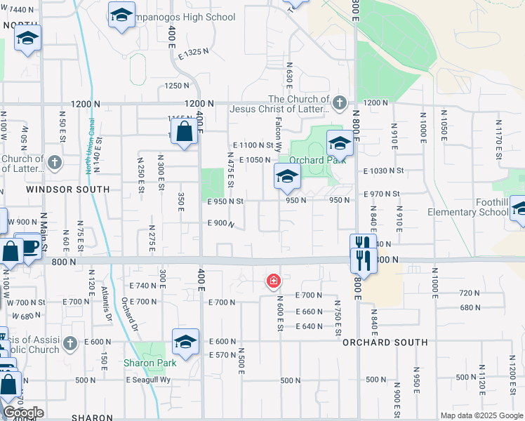 map of restaurants, bars, coffee shops, grocery stores, and more near 922 North 550 East in Orem