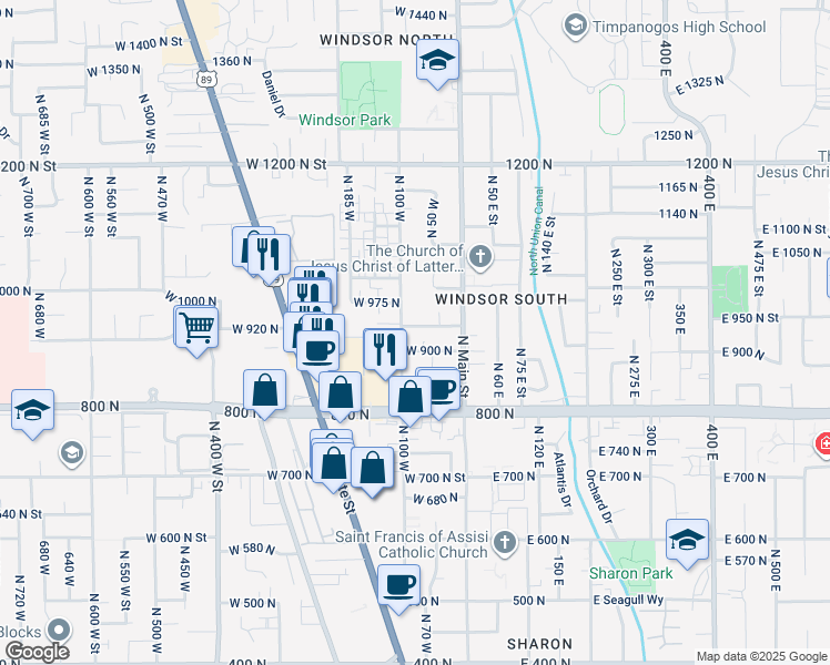 map of restaurants, bars, coffee shops, grocery stores, and more near 81 West 940 North Street in Orem