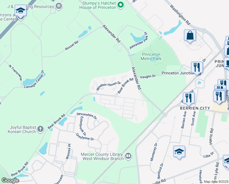 map of restaurants, bars, coffee shops, grocery stores, and more near 36 Ketley Place in Princeton