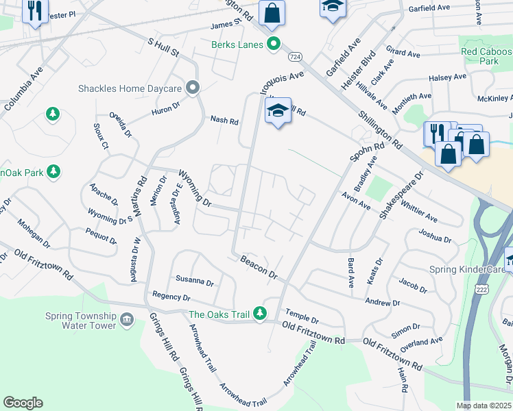 map of restaurants, bars, coffee shops, grocery stores, and more near 2902 Wyoming Drive in Sinking Spring