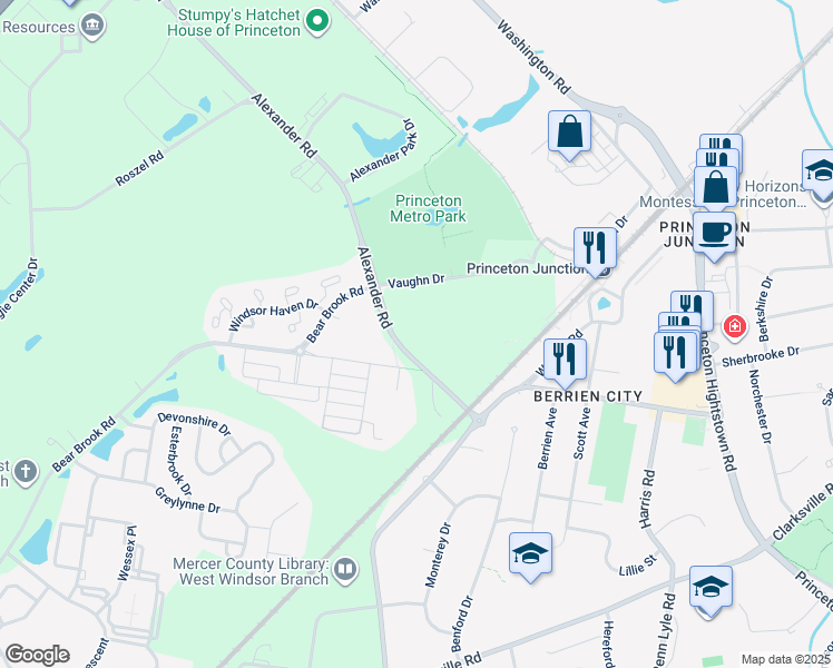 map of restaurants, bars, coffee shops, grocery stores, and more near 861 Alexander Road in Princeton