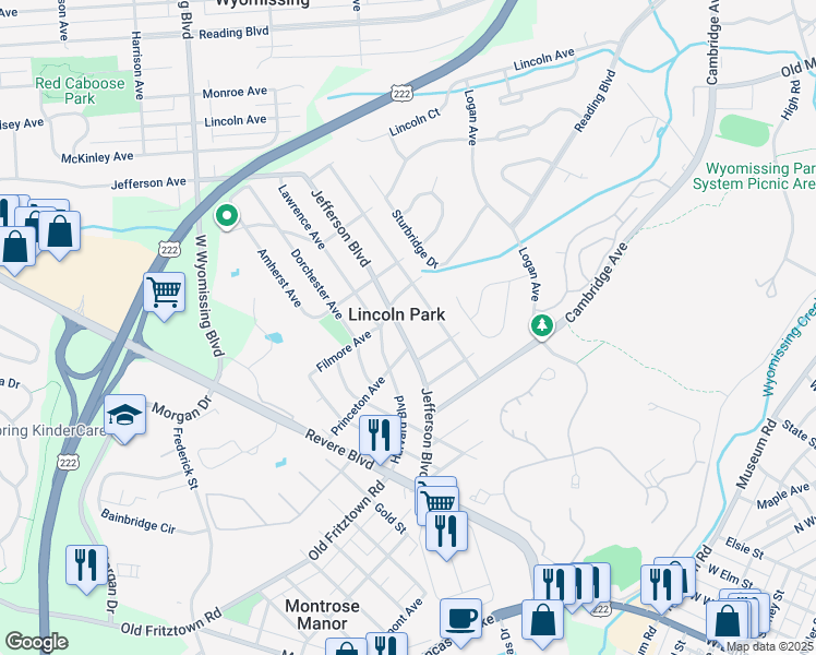 map of restaurants, bars, coffee shops, grocery stores, and more near 315 Jefferson Boulevard in West Lawn