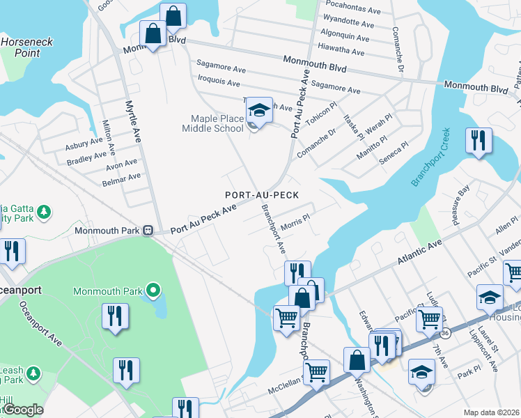 map of restaurants, bars, coffee shops, grocery stores, and more near 14 Centennial Avenue in Oceanport