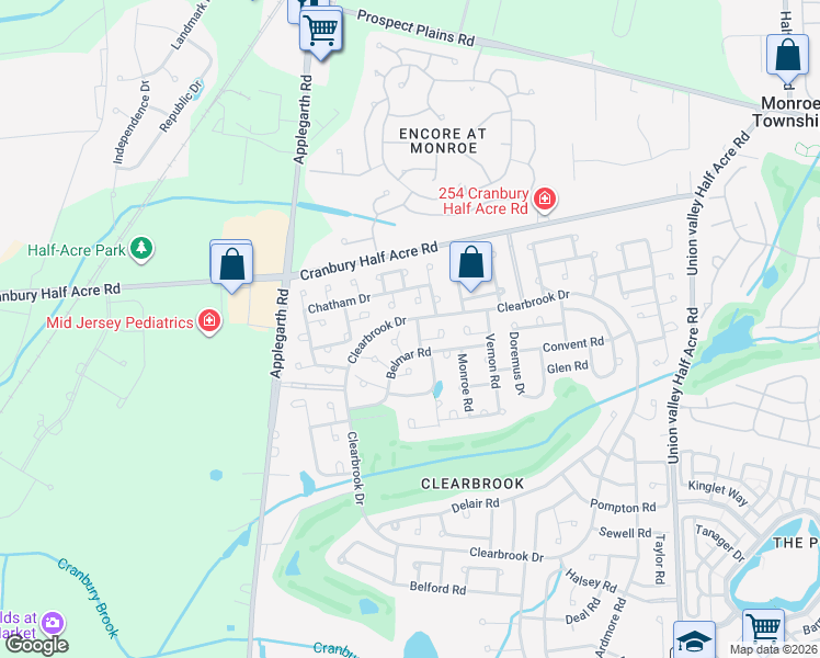 map of restaurants, bars, coffee shops, grocery stores, and more near in Monroe Township