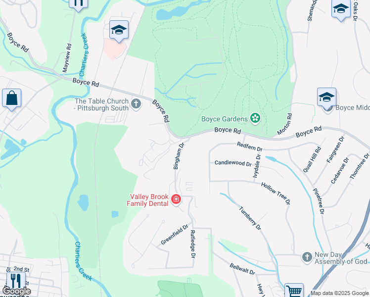 map of restaurants, bars, coffee shops, grocery stores, and more near 2649 Bingham Drive in Pittsburgh