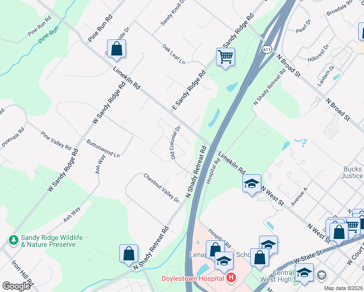 map of restaurants, bars, coffee shops, grocery stores, and more near 5 Carriage Drive in Doylestown