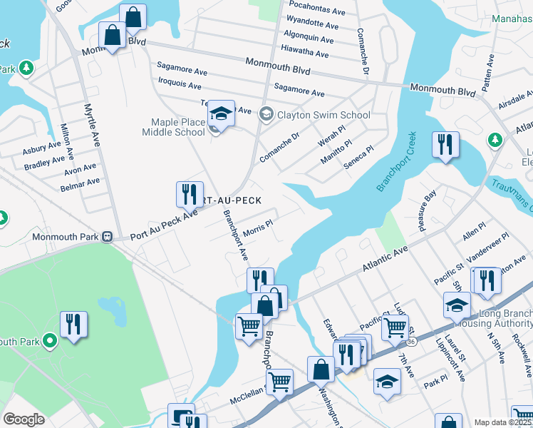 map of restaurants, bars, coffee shops, grocery stores, and more near 24 Vreeland Place in Oceanport