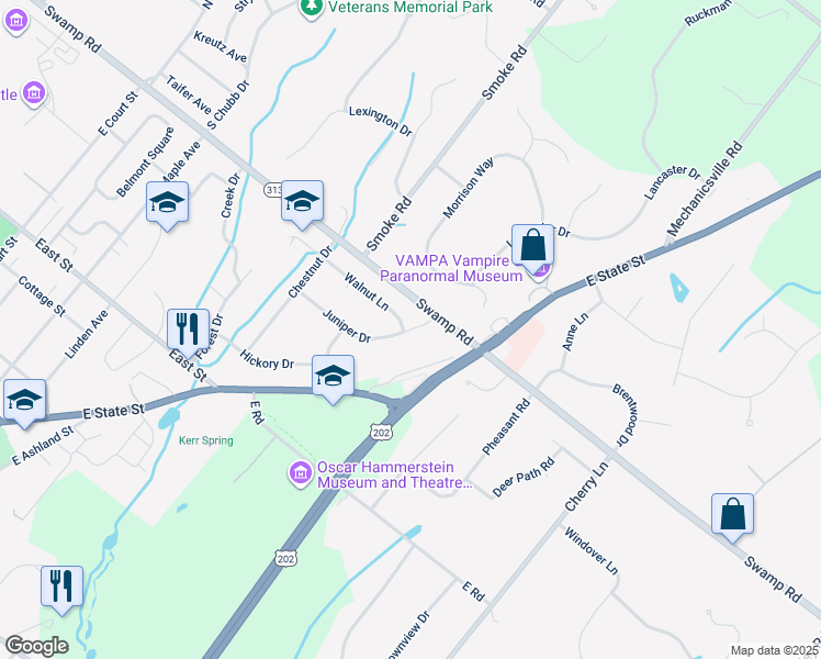 map of restaurants, bars, coffee shops, grocery stores, and more near 24 Juniper Drive in Doylestown