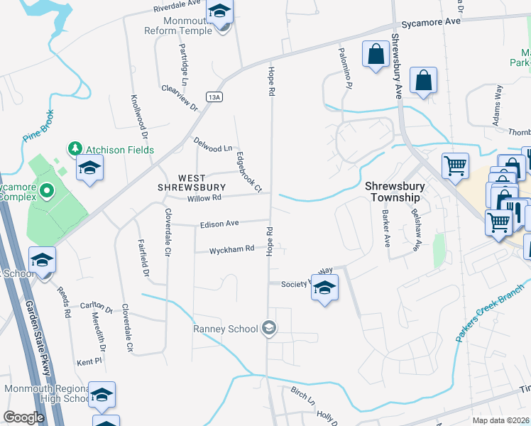 map of restaurants, bars, coffee shops, grocery stores, and more near 6 Edison Avenue in Tinton Falls