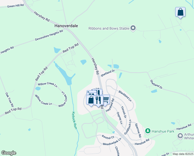 map of restaurants, bars, coffee shops, grocery stores, and more near 301 Hershey Road in Hummelstown