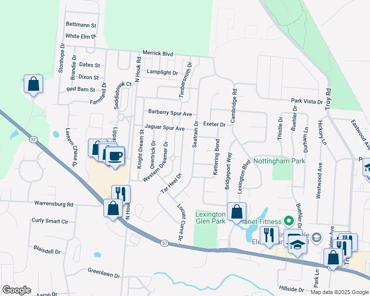 map of restaurants, bars, coffee shops, grocery stores, and more near 296 Tar Heel Drive in Delaware