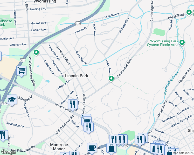 map of restaurants, bars, coffee shops, grocery stores, and more near 324 Greenbriar Rd in Wyomissing